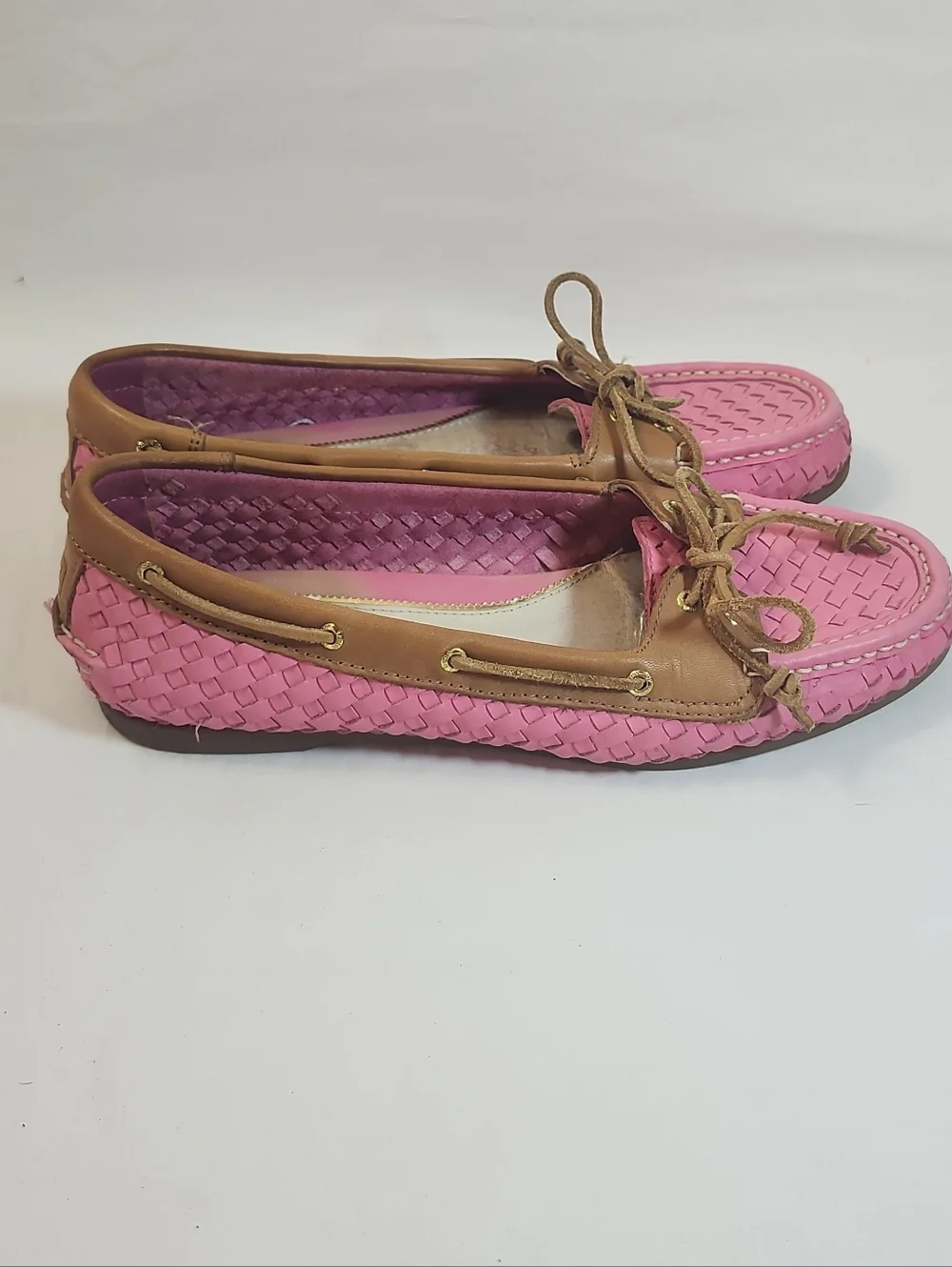 Women's Sperry Top-Sider Audrey Woven Boat Shoe  Pink W Leather Trim Size 9.5 - Picture 7 of 10